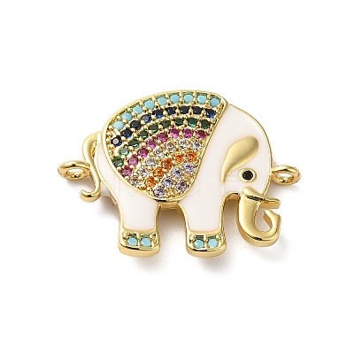 Rack Plating Brass Pave Cubic Zirconia Enamel Connector Charms X-KK-O142-16G-1