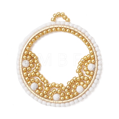 Natural Howlite & Glass Seed Beaded Pendants PALLOY-MZ01268-03-1