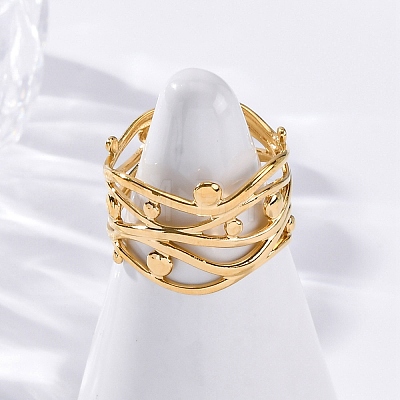 304 Stainless Steel Hollow Wide Cuff Rings for Women RJEW-F175-03G-04-1