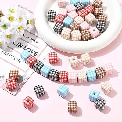 24Pcs 6 Colors Printed Opaque Acrylic Beads MACR-YW0004-77-1