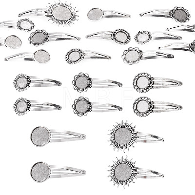 20Pcs 5 Styles Iron Snap Hair Clips with Tibetan Style Alloy Round Trays MAK-TA0001-45-1
