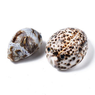 Printed Natural Cowrie Shell Beads SSHEL-Q314-002-1