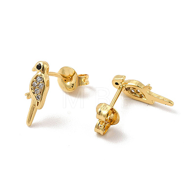 Rack Plating Brass Micro Pave Clear Cubic Zirconia Bird Stud Earrings EJEW-F301-24-1