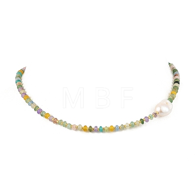 Natural Baroque Keshi Pearl & Dyed Natural White Jade Rondelle Beaded Necklaces NJEW-JN06269-1