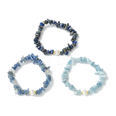 3Pcs 3 Styles Natural Mixed Gemstone Chip & Cultured Freshwater Pearl Beaded Stretch Bracelets Set for Women BJEW-JB13762-08-1