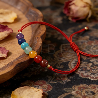 7 Chakra Round Gemstone Braided Bead Adjustable Nylon Cord Bracelets for Daily Wear QK8990-1