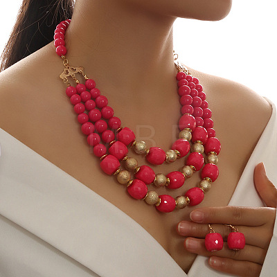 Alloy with Acrylic Barrel Beaded Multilayer Necklaces & Dangle Earrings Sets WG533CF-03-1