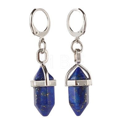 Bullet Natural Lapis Lazuli Pendant Hoop Earrings for Girl Women EJEW-JE04636-02-1