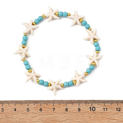 Synthetic Turquoise & Brass Beads Stretch Bracelets for Women Men BJEW-JB13877-03-1