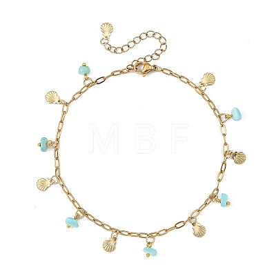 Ocean Natural Shell Chip and 304 Stainless Steel Shell Shape Tassel Paperclip Chain Necklaces for Women AJEW-AN00810-1
