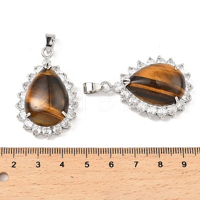 Natural Tiger Eye & Rhinestone Pendants G-K338-31P-09-1