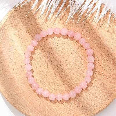 Natural Rose Quartz Bead Stretch Bracelets X-BJEW-K212-A-045-1