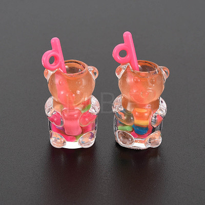 Imitation Bubble Tea/Boba Milk Tea Transparent Resin Pendants RESI-T052-02F-1