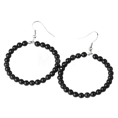 Fashionable Natural Black Onyx Hoop Earrings for Women KJ9273-14-1