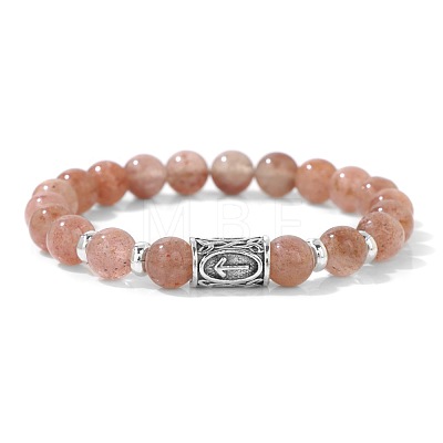 Alloy Nordic Viking Runes 8MM Natural Dark Pink Angelite Round Beaded Stretch Bracelets KW3210-11-1