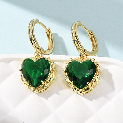 Valentine's Day Heart Brass & Glass Hoop Earrings EJEW-Z164-23G-04-1