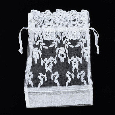 Polyester Lace & Slub Yarn Drawstring Gift Bags OP-Q053-008-1