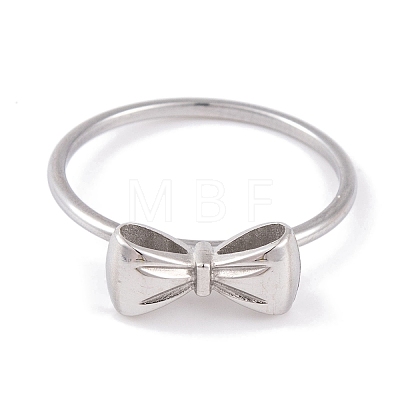 Non-Tarnish 304 Stainless Steel Bowknot Finger Ring for Women RJEW-C086-01-P-1