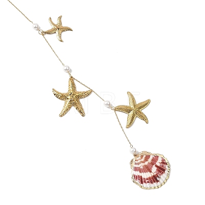Electroplate Sea Shell & 304 Stainless Steel Pendants Starfish Shell Hanging Suncatchers HJEW-JM04565-1