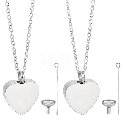 2Pcs Stainless Steel Heart Cinerary Casket Pendant Necklaces NJEW-CN0001-25-1