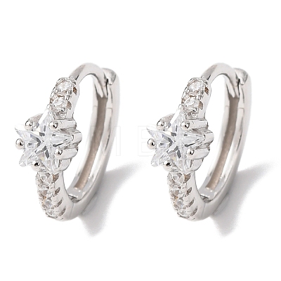 Star 925 Sterling Silver Micro Pave Clear Cubic Zirconia Hoop Earrings EJEW-K317-07P-1