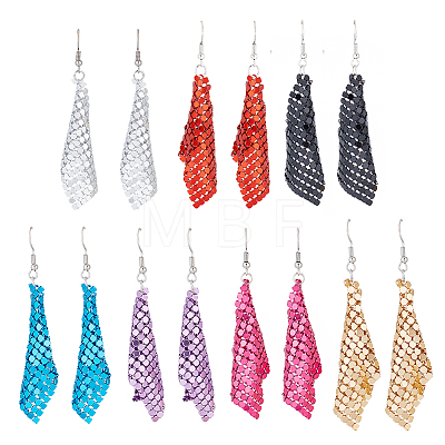 7 Pairs 7 Colors Aluminum Mesh Sequin Rhombus Dangle Earrings for Women EJEW-AN0001-71-1