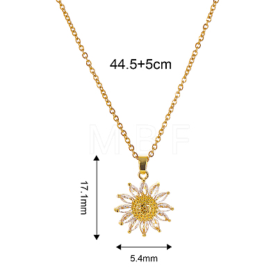 Elegant Brass Clear Cubiz Zirconia Flower Pendant Necklaces GH4498-1