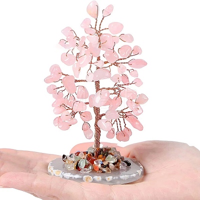 Natural Rose Quartz  Chips Tree of Life Decorations PW-WGDF5CC-01-1