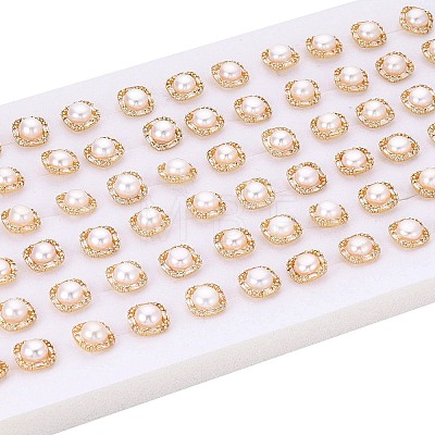 Square Brass Micro Pave Clear Cubic Zirconia Stud Earrings PEAR-N020-JY02-1