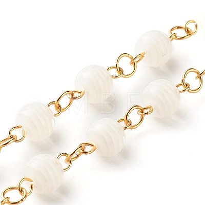 Handmade Resin Stripe Pattern Round Beads Link Chains AJEW-JB01008-01-1