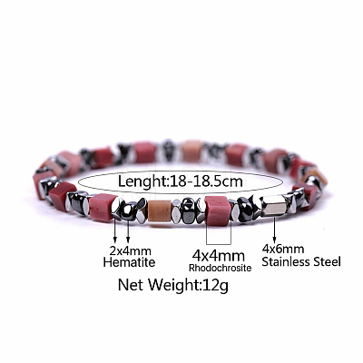 Natural Rhodonite Cube Beaded Stretch Bracelets for Women EZ7380-6-1