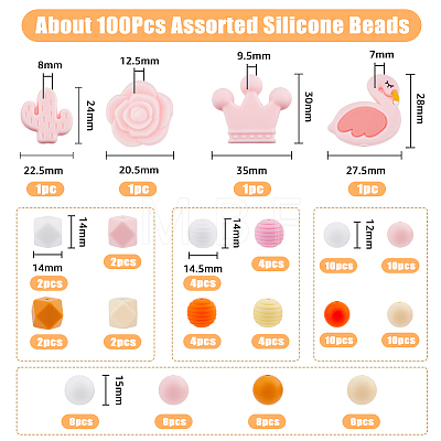 DICOSMETIC 100Pcs 20 Style Food Grade Eco-Friendly Silicone Beads SIL-DC0001-47-1