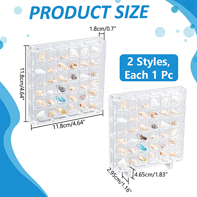 2Pcs 2 Styles Square Transparent Acrylic Shell Bead Containers with Magnetic Lid CON-WR0001-19-1
