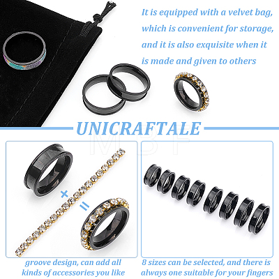 Unicraftale 24Pcs 8 Size 201 Stainless Steel Grooved Finger Ring Settings STAS-UN0041-46EB-1