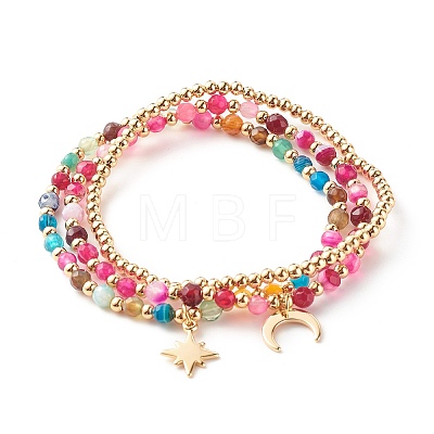 Natural Agate Round Beads Stretch Bracelets BJEW-JB07294-04-1