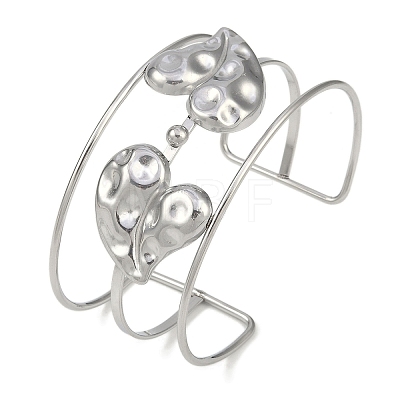 Non-Tarnish 304 Stainless Steel Wide Hollow Heart Open Cuff Bangles BJEW-Q348-02P-1