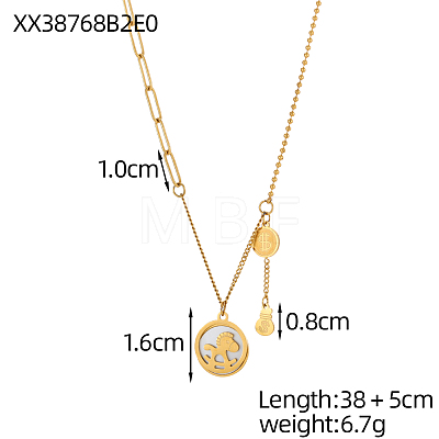 304 Stainless Steel Rocking Horse Pendant Necklaces STAS-OY007-64G-1