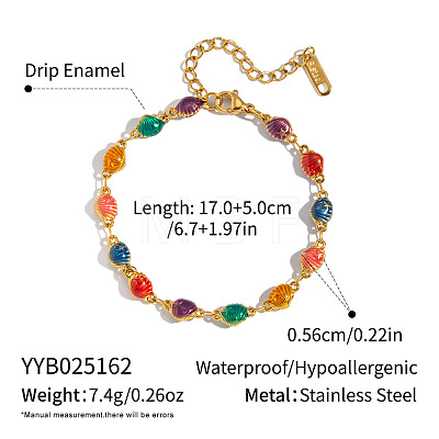 Shell Shape 304 Stainless Steel Enamel Link Chain Bracelets for Women AZ3410-2-1