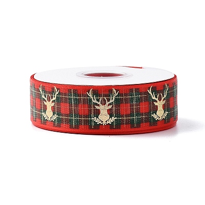 25 Yards Flat Christmas Theme Printed Polyester Grosgrain Ribbon OCOR-C004-04D-1