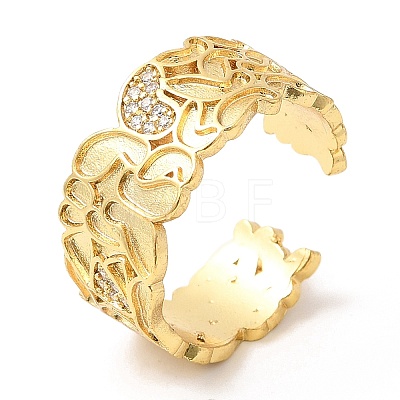 Rack Plating Brass Pave Clear Cubic Zirconia Open Cuff Rings RJEW-Q770-33G-1