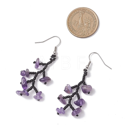 316 Surgical Stainless Steel Glass Seed Beads Chip Dangle Earrings EJEW-TA00774-01-1