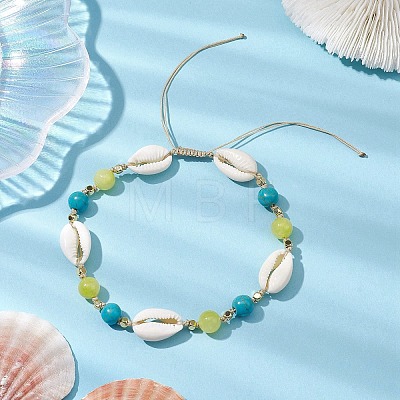 Cowrie Shell and Gemstone Beads Anklets AJEW-AN00594-1