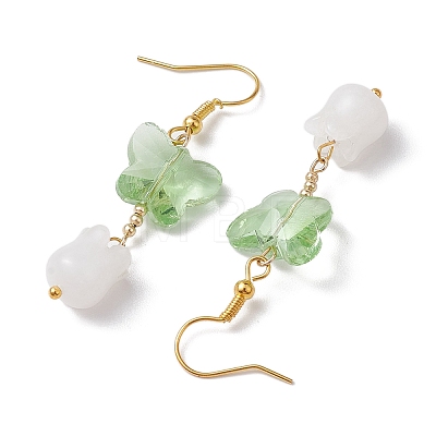 Butterfly Transparent Glass with Natural White Jade Dangle Earrings EJEW-JE05804-02-1