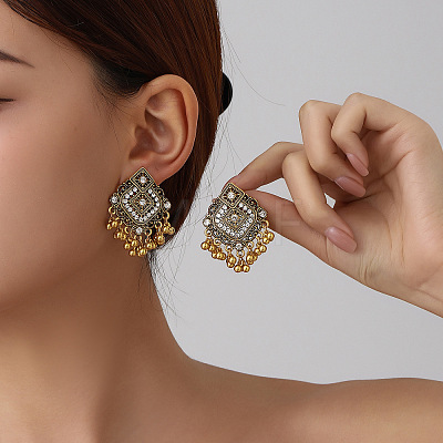 Alloy Crystal Rhinestone Rhombus Chandelier Earrings for Women WG50357-01-1
