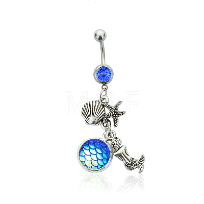 316L Surgical Stainless Steel Mermaid Starfish Dangle Belly Rings WG35D2C-22-1