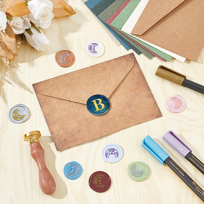 Brass Wax Seal Stamp with Wood Handle AJEW-WH0412-0297-1