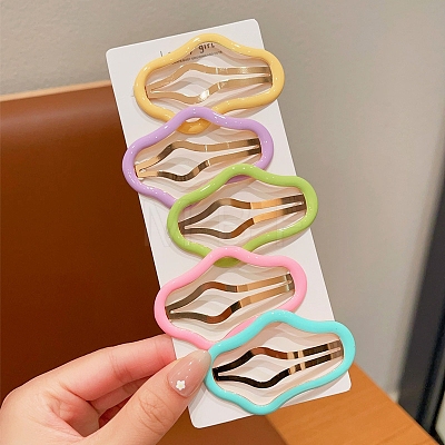 5Pcs 5 Colors Alloy Snap Hair Clips for Girl PW-WGE2ADA-01-1