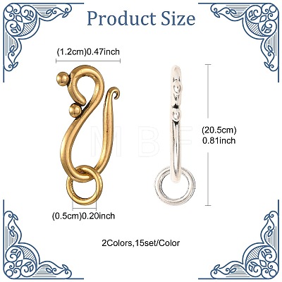 30Pcs 2 Colors Tibetan Style Hook and Eye Clasps FIND-FS0005-27-1