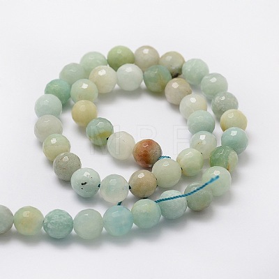 Faceted Round Natural Flower Amazonite Bead Strands G-L437-34-8mm-1