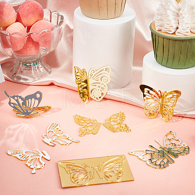 CREATCABIN 12Pcs 6 Styles Acrylic Mirror Butterfly Cupcake Toppers FIND-CN0001-44-1